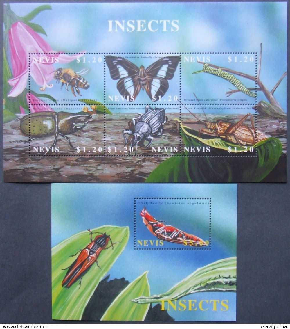 Nevis - 2002 - Insects - Yv 1580/85 + Bf 211 - Sonstige & Ohne Zuordnung