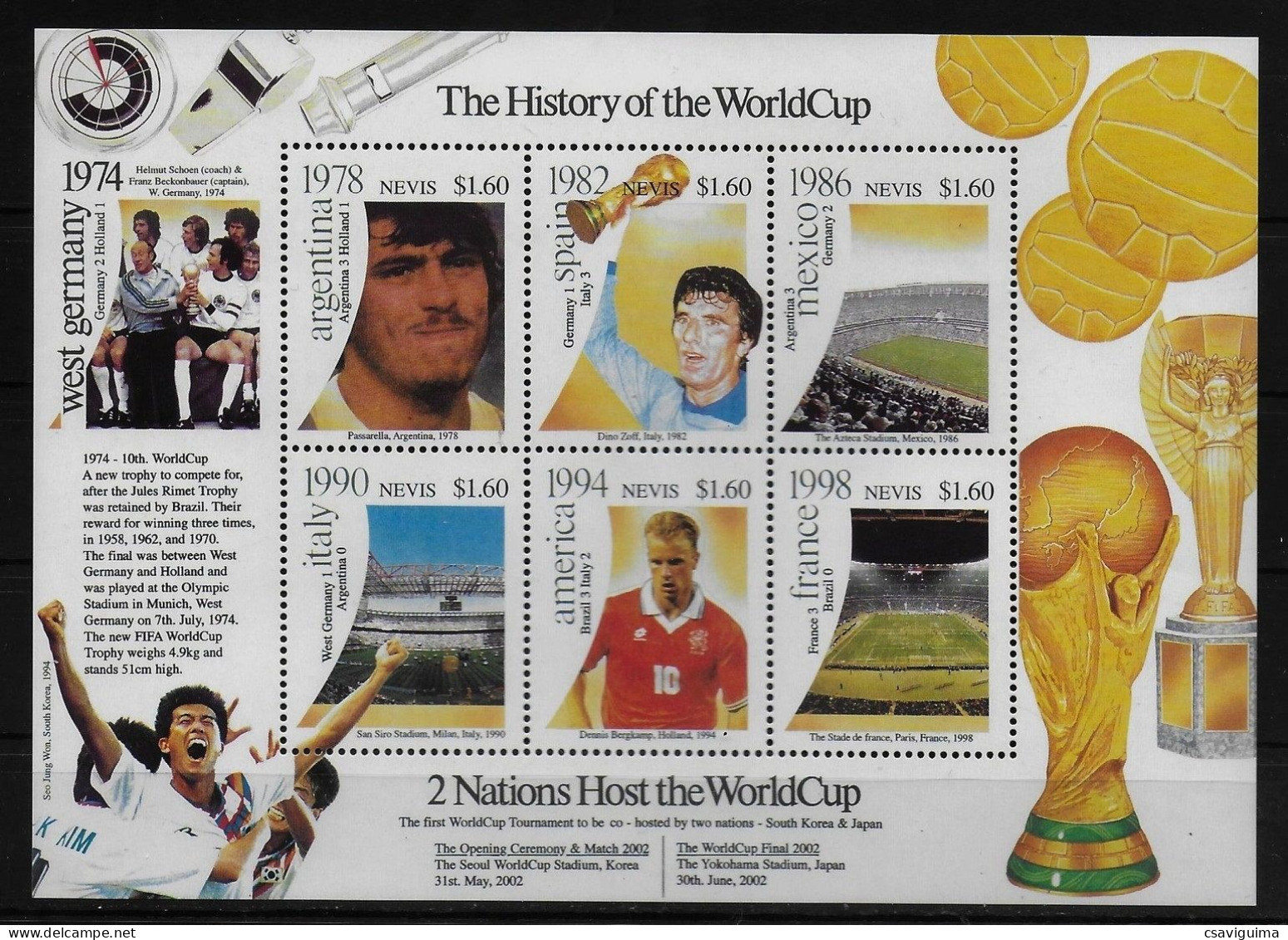 Nevis - 2001 - The History Of The World Cup - Yv 1534/39 - 2002 – Corea Del Sud / Giappone