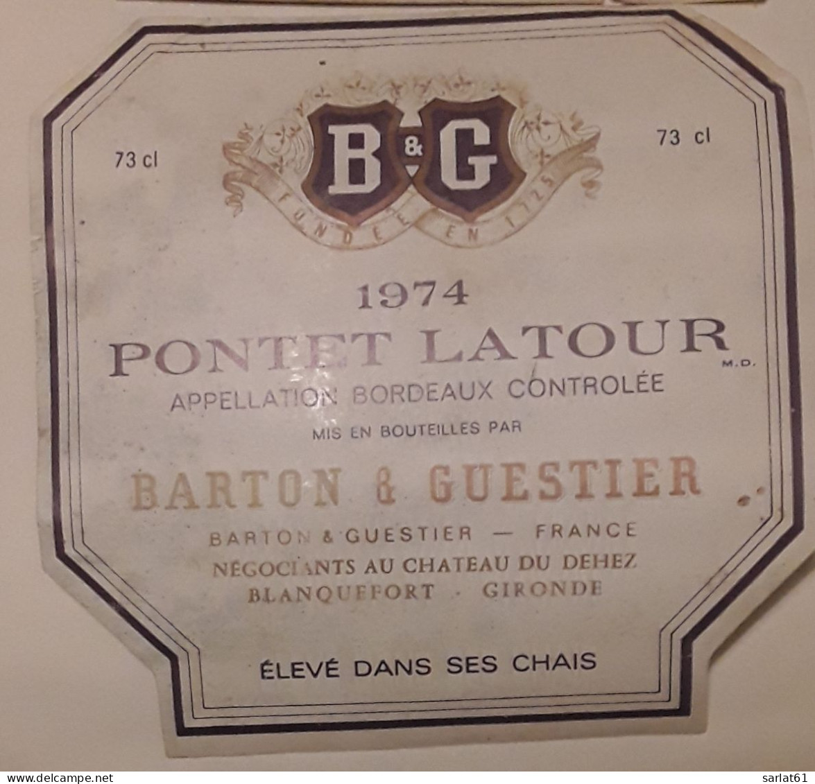 Étiquette Pontet  Latour 1974 - Bordeaux