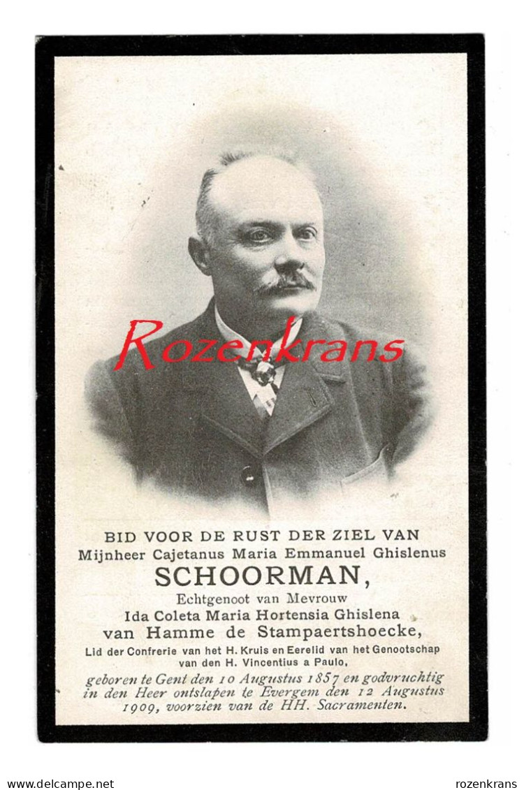 Cajetanus Schoorman Ida Van Hamme De Stampaertshoecke Gent Evergem Foto Photo Doodsprentje Bidprentje Avis De Décès - Avvisi Di Necrologio