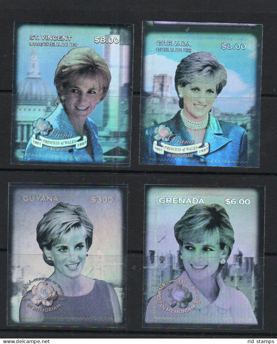 PRINCESS DIANA -1997- HOLOGRAMS FOR GUYANA, GRENADA,GRENS AND ST VICNENT Mnh - Familles Royales