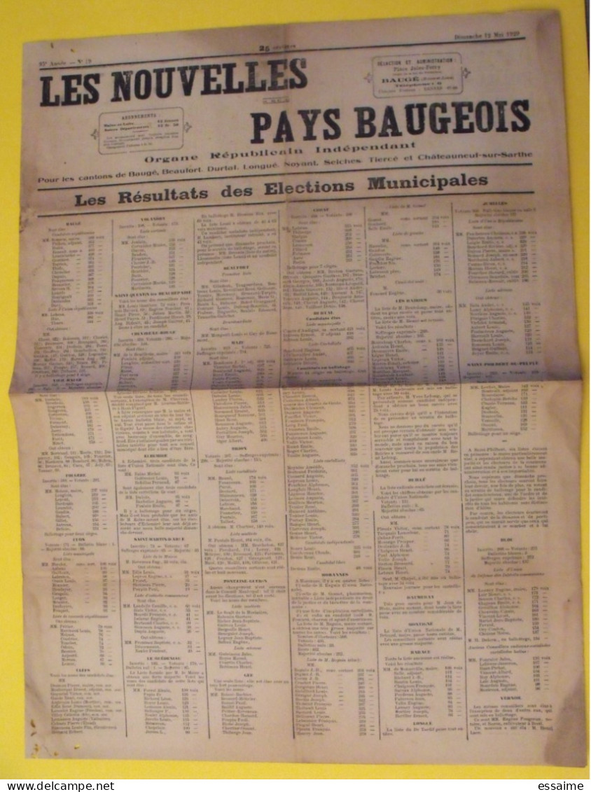 Journal Les Nouvelles Du Pays Baugeois. Baugé (49). N° 19 Du 12 Mai 1929. Durtal Longué Noyant Seiches Tiercé - Pays De Loire