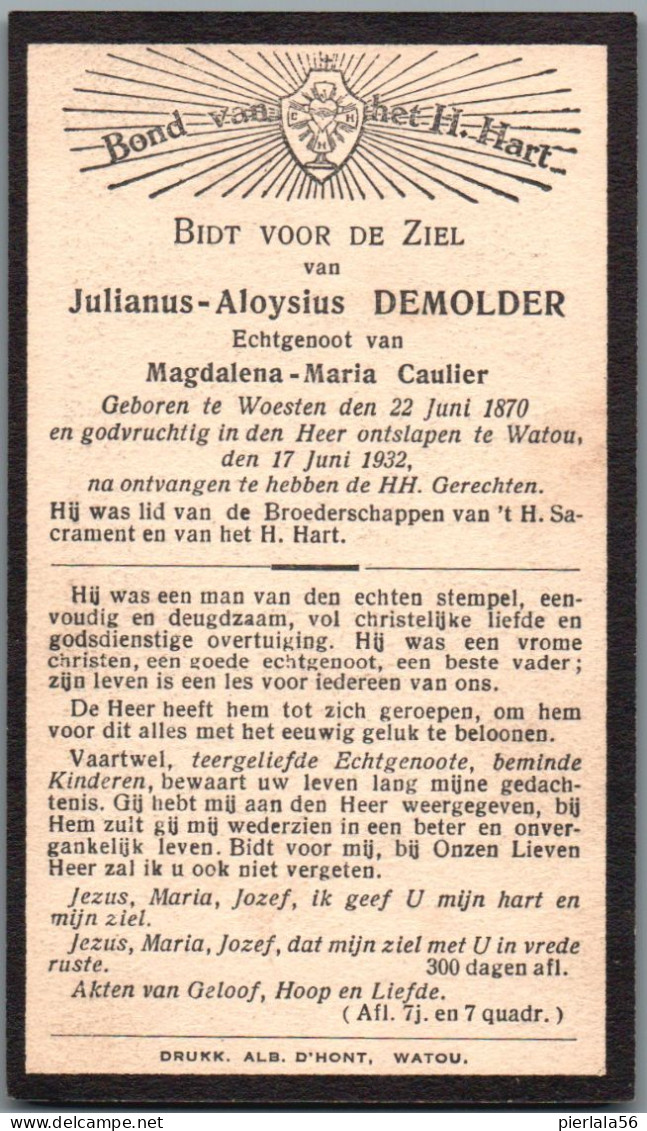 Bidprentje Woesten - Demolder Julianus Aloysius (1870-1932) - Andachtsbilder