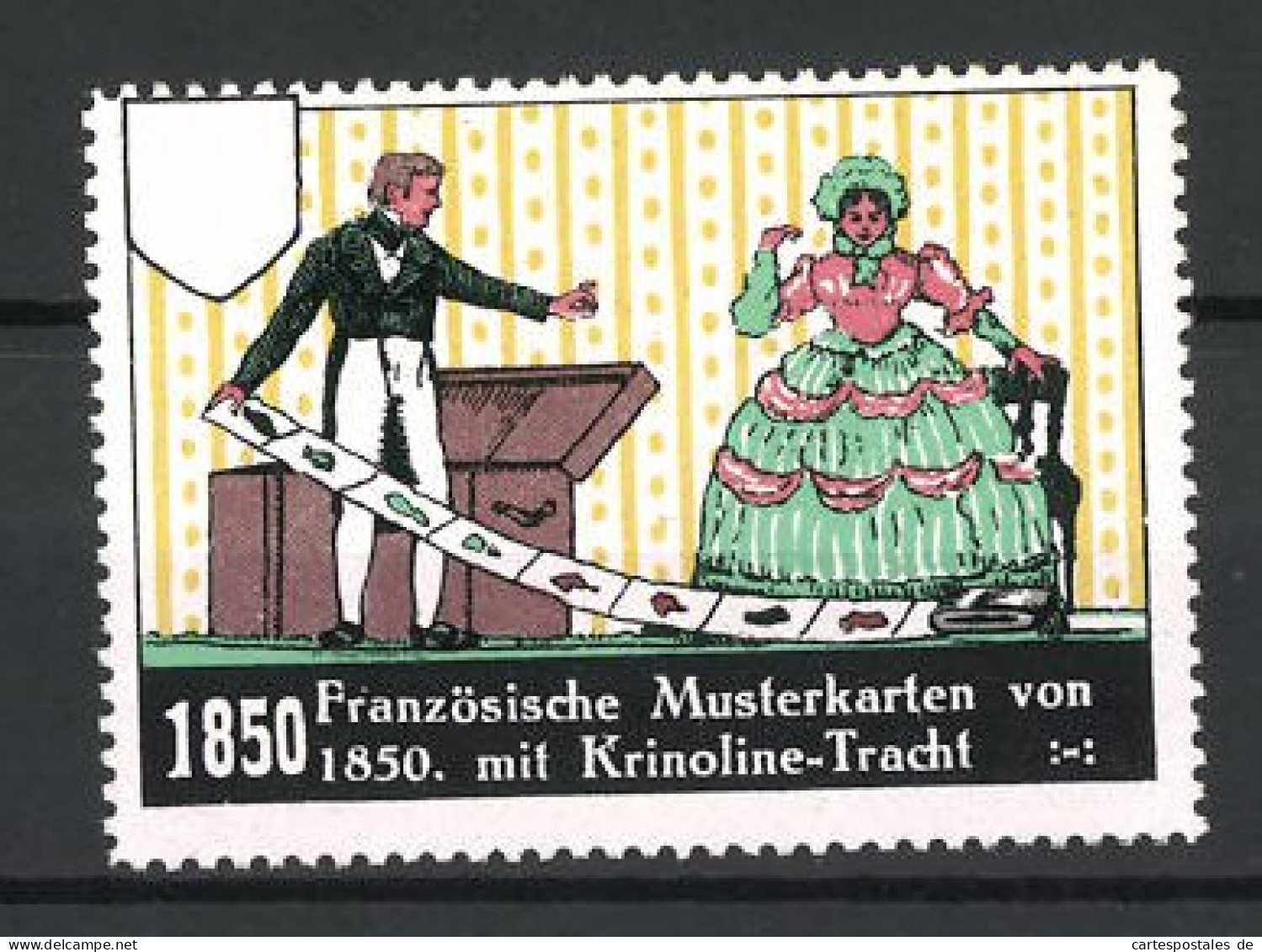 Reklamemarke Dame Und Herr In Krinoline-Tracht Um 1850, Französische Musterkarten  - Cinderellas
