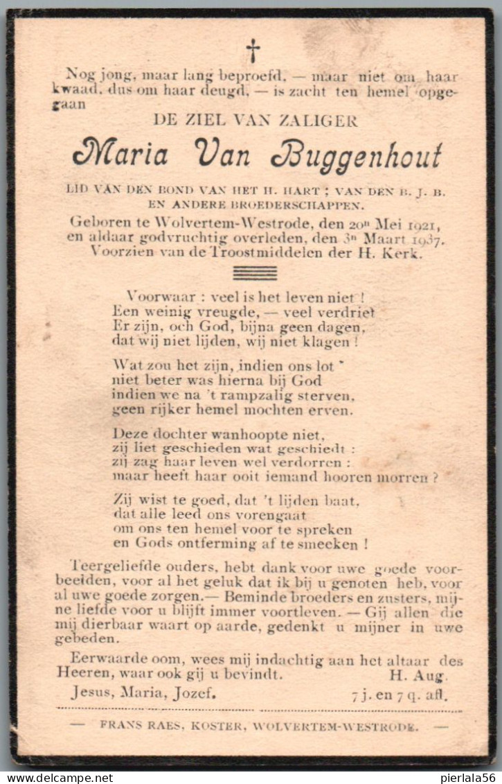 Bidprentje Wolvertem - Van Buggenhout Maria (1921-1937) - Devotion Images