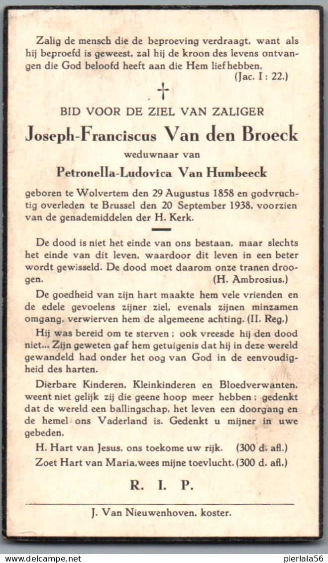 Bidprentje Wolvertem - Van Den Broeck Joseph Franciscus (1858-1938) - Devotion Images
