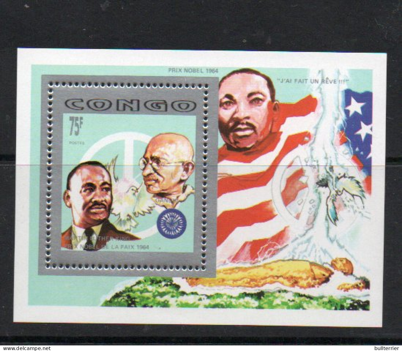 MAHATMA GANDHI - CONGO  - MARTIN LUTHER KING & GANDHI SOUVENIR SHEET  MINT NEVER HINGED  - Mahatma Gandhi