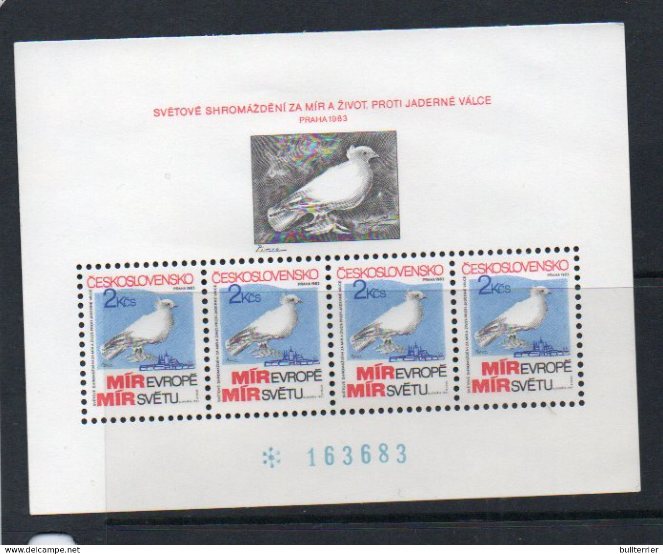 CZECHOSLOVAKIA - 1983- PEACE  CONGRESS  SOUVENIR SHEET MINT NEVER HINGED  , SG CAT £12 - Unused Stamps