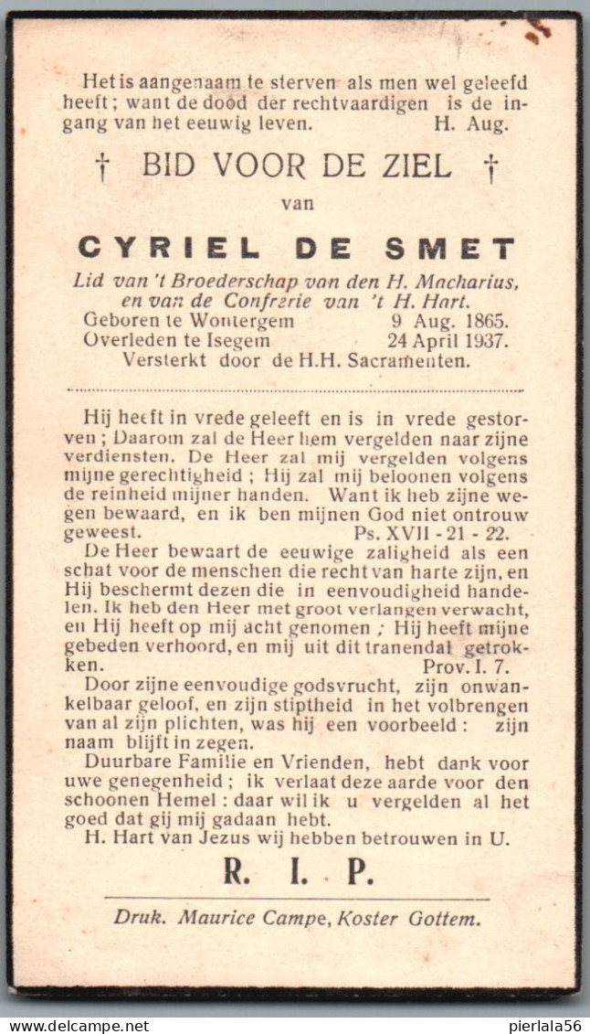 Bidprentje Wontergem - De Smet Cyriel (1865-1937) - Andachtsbilder