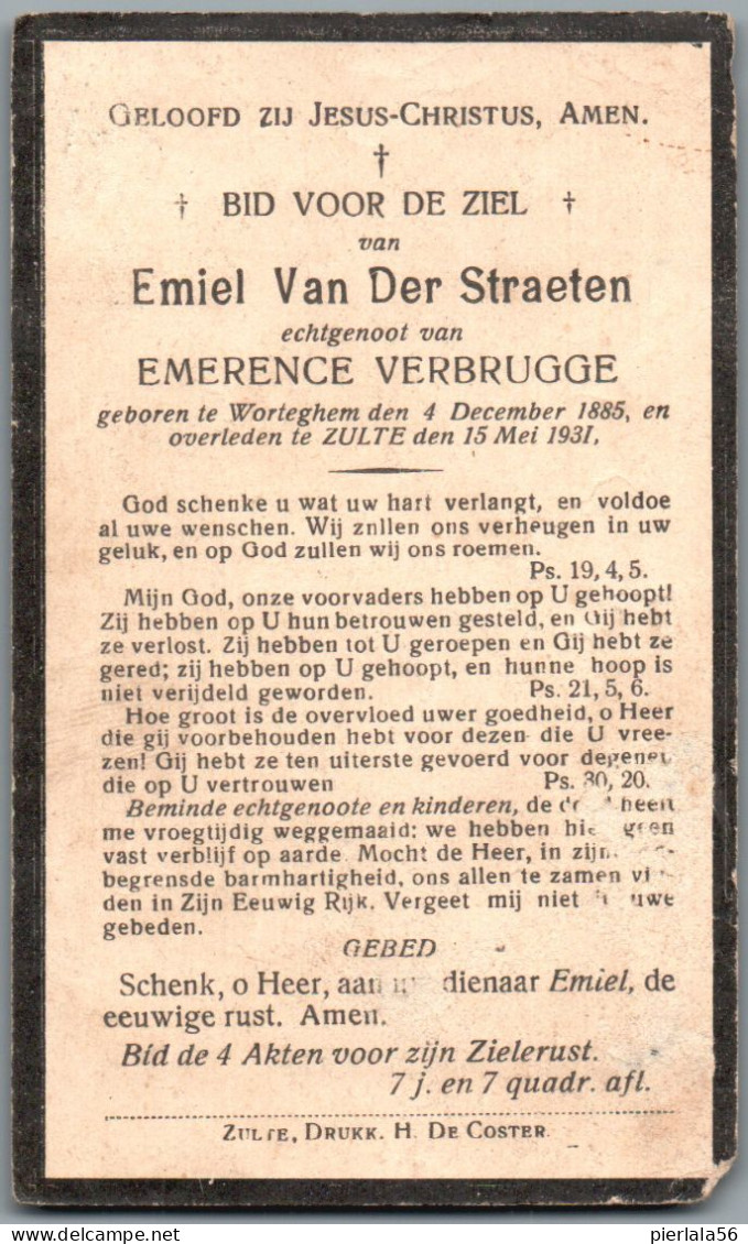 Bidprentje Wortegem - Van Der Straeten Emiel (1885-1931) - Andachtsbilder