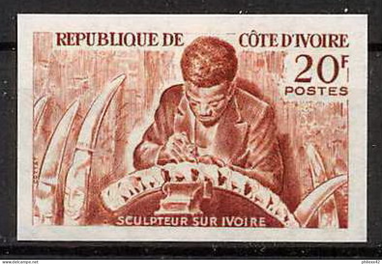 93623f Cote D'ivoire N°232 Sculpteur Sur Ivoire Carved Ivory Essai Proof Non Dentelé Imperf ** MNH - Sculpture