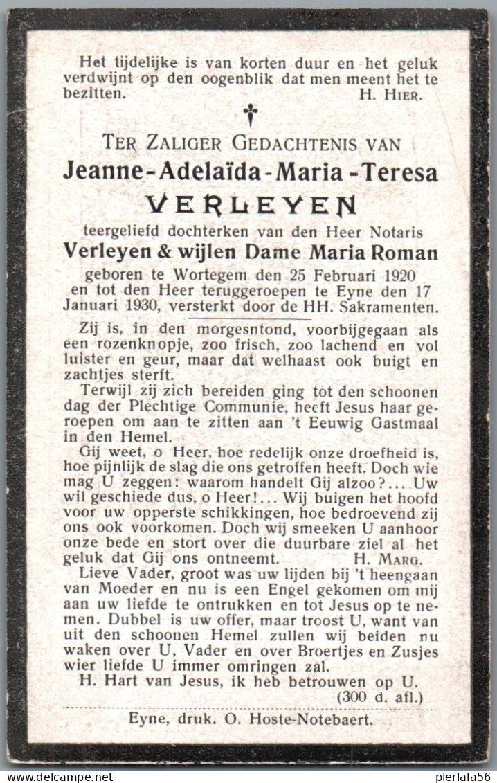 Bidprentje Wortegem - Verleyen Jeanne Adelaïde Maria Teresa (1920-1930) - Andachtsbilder