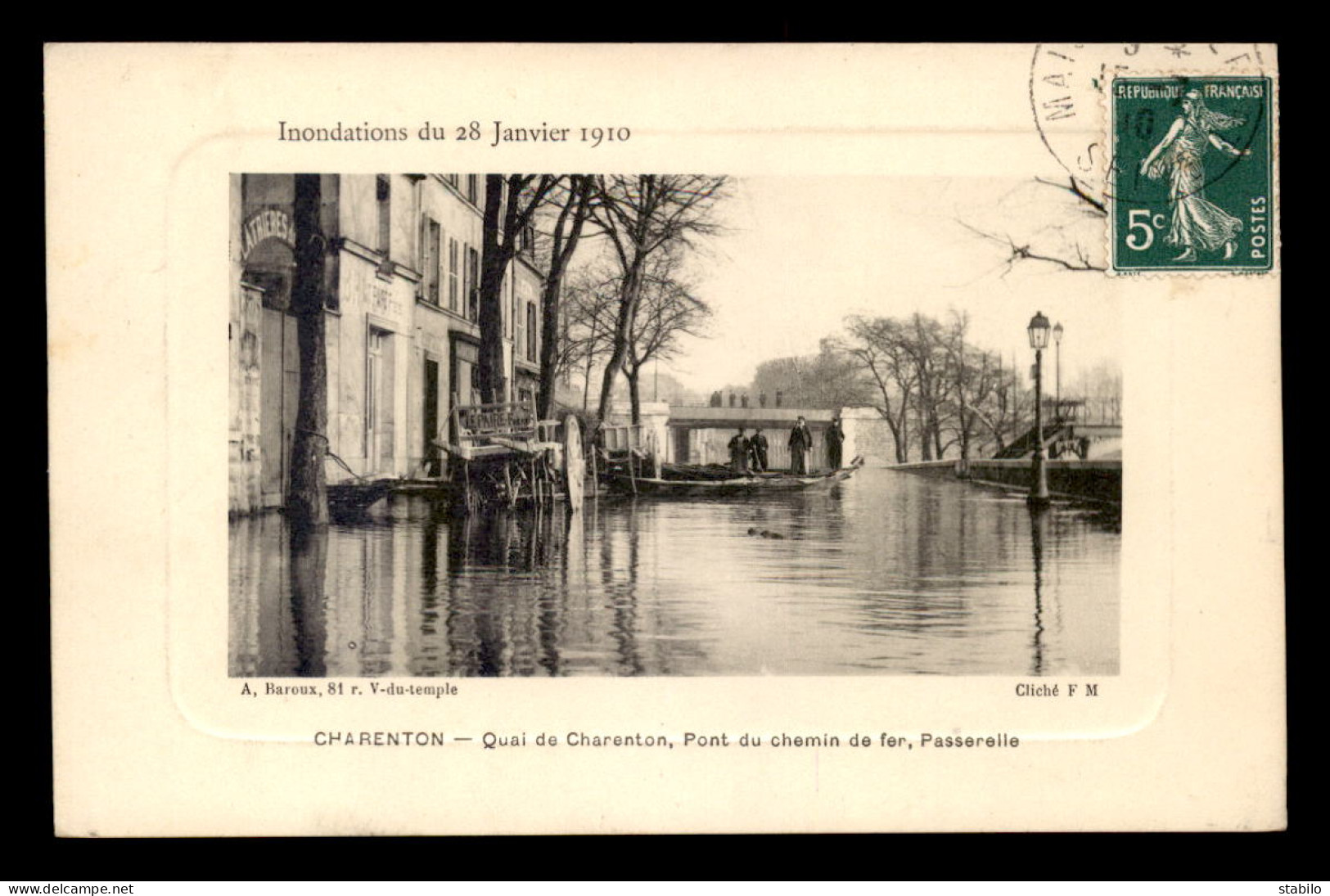 94 - CHARENTON-LE-PONT - INONDATIONS DE 1910 - QUAI DE CHARENTON, PONT DU CHEMIN DE FER ET PASSERELLE - Charenton Le Pont