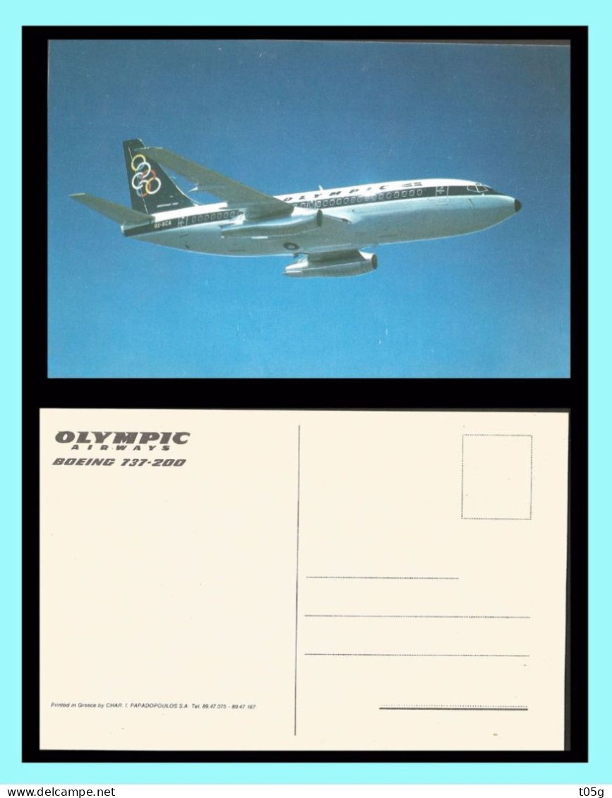 GREECE - GRECE-HELLAS:AIRPLANE BOEING 737-200. Olympic Airways.  Advertising Postcard - Cartas & Documentos