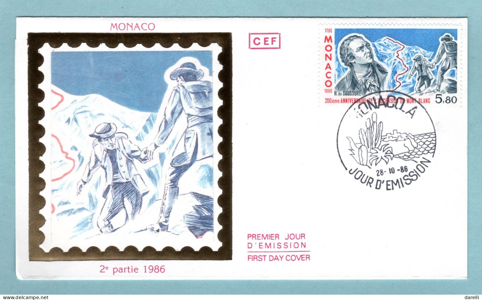 FDC Monaco 1986 - Bicentenaire 1ére Ascension Du Mont Blanc - YT 1556 - FDC