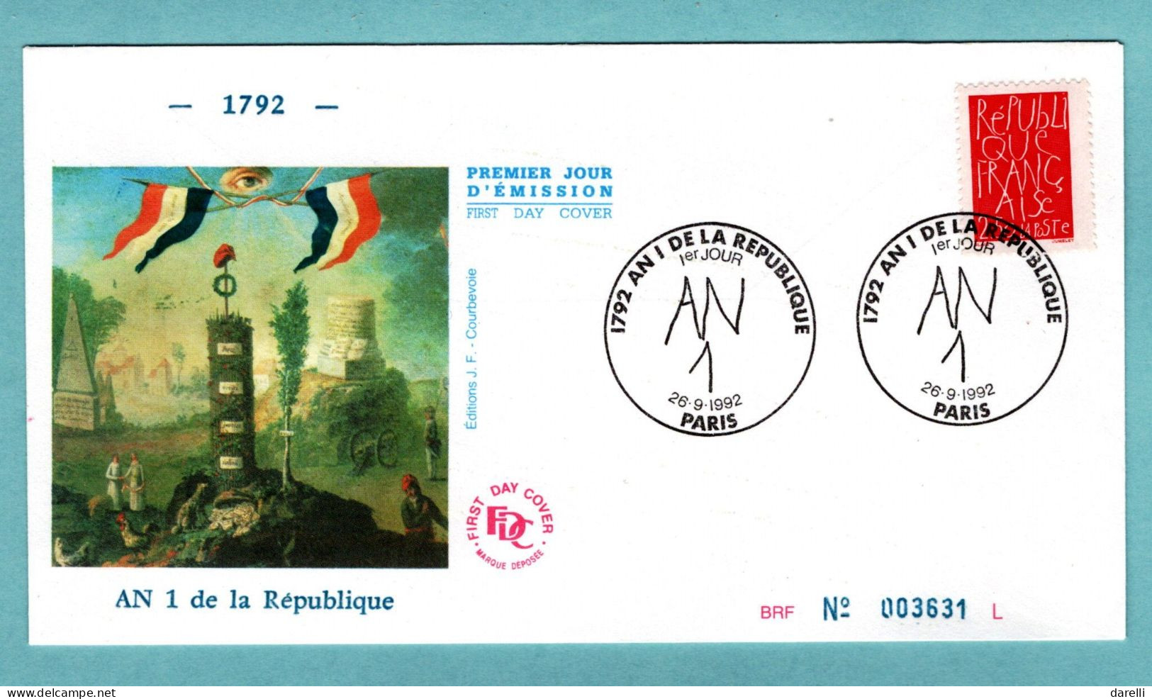 FDC France 1992 - Bicentenaire De La Proclamation De La République - L'an 1 - YT 2775 - Paris - 1990-1999