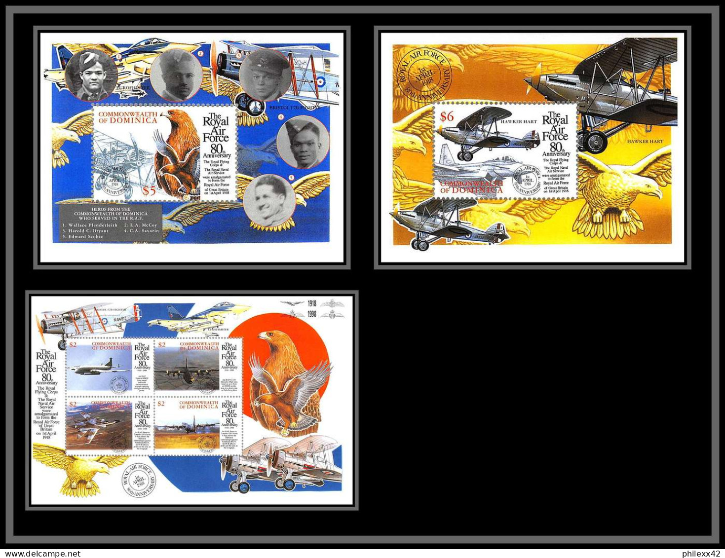 81407 Dominique Dominica Mi 2573/2576  366/367 Royal Air Force 80th Anniversary 1998 ** MNH Avions Planes Aigle Eagle - Vliegtuigen