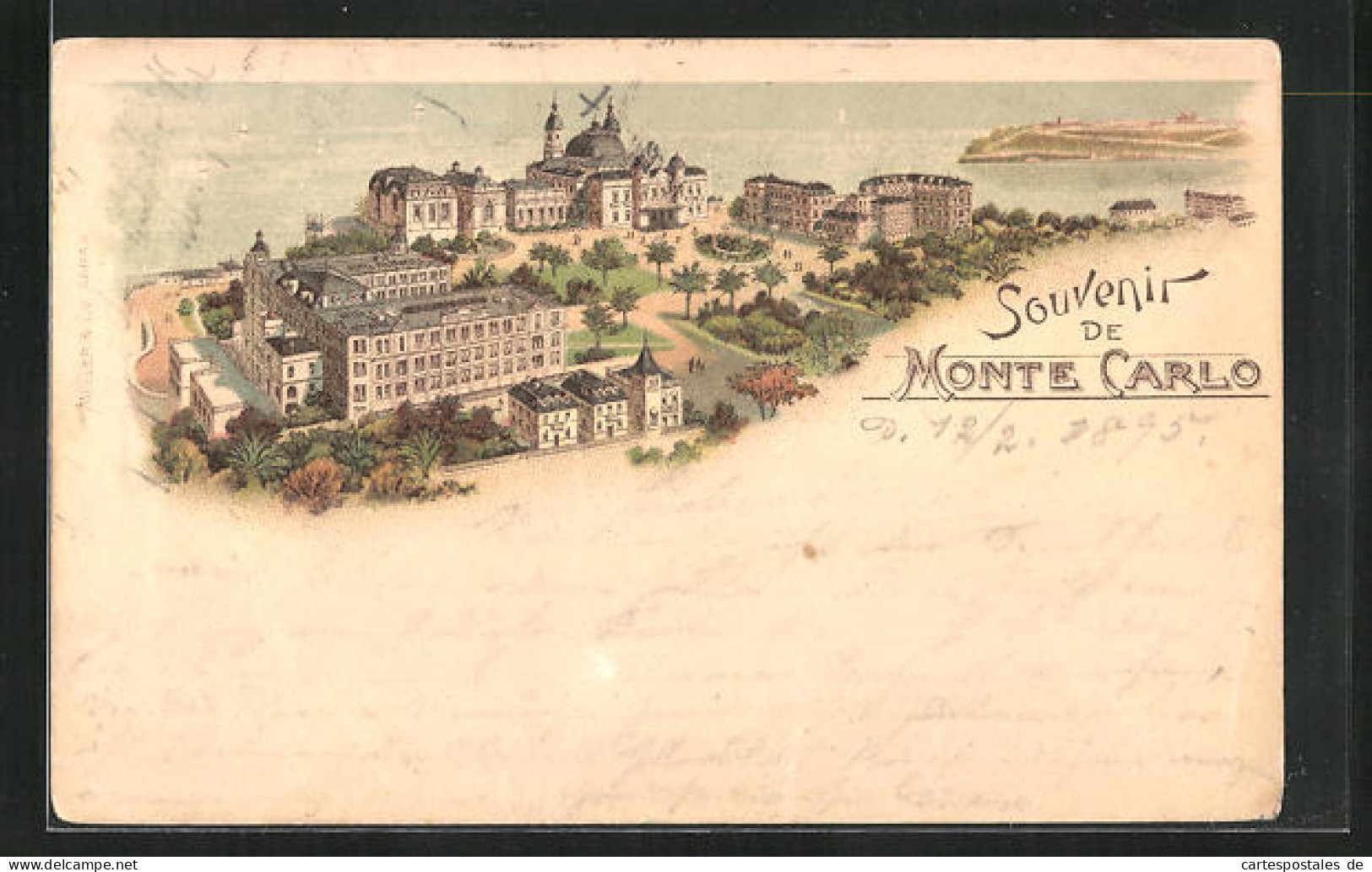 Vorläufer-Lithographie Monte Carlo, 1895, Blick Auf Schloss  - Other & Unclassified