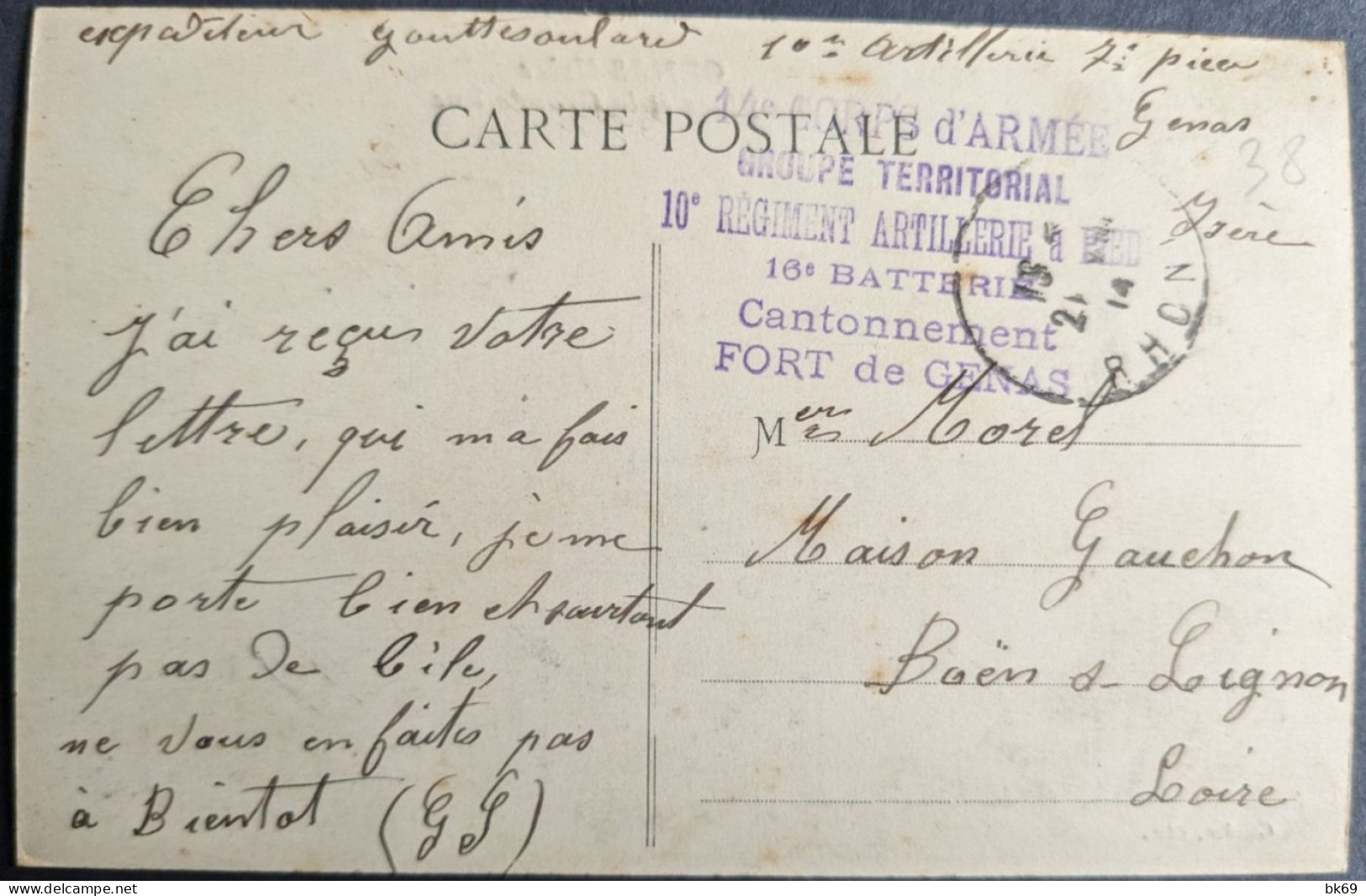 10éme Régiments D'infanterie à Pied En 21-08-1914 Sur CP Genas - Other & Unclassified