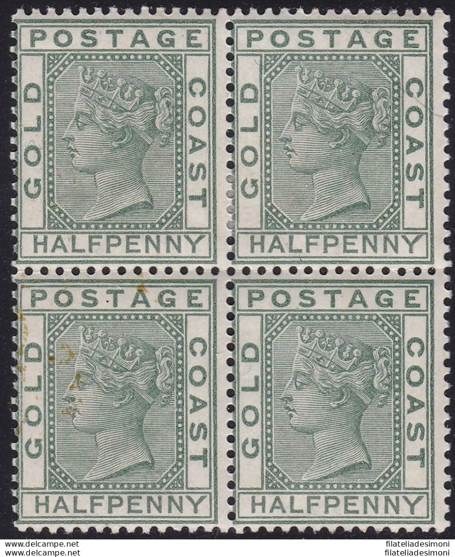 1884 GOLD COAST, SG 11 In Block Of Four MLH/MNH - Brown Spots On One Stamp - Autres & Non Classés