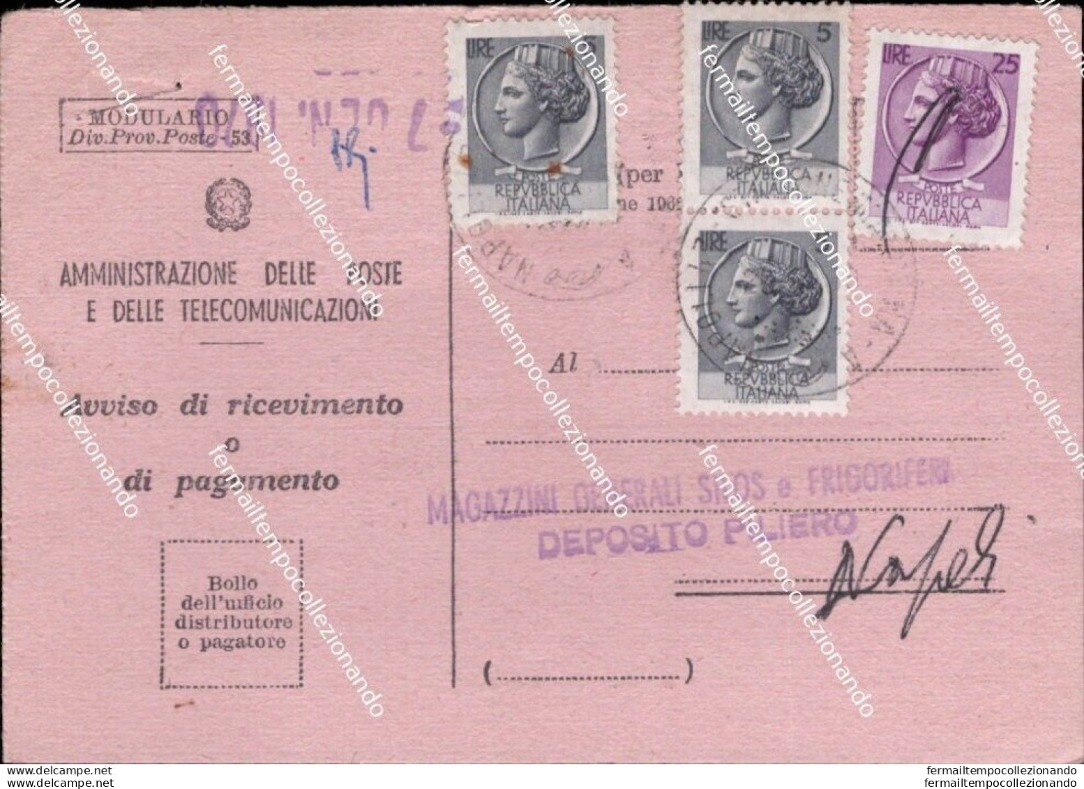 As676 Storia Postale Avviso Di Ricevimento O Di  Pagamento Poste - Other & Unclassified