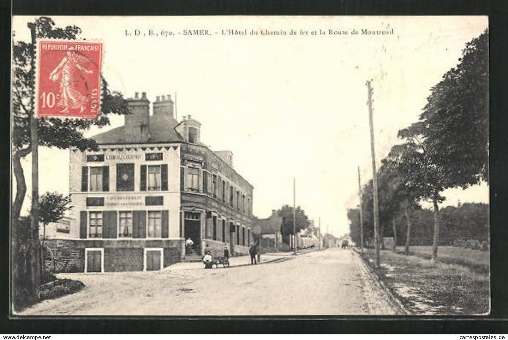 CPA Samer, L`Hôtel Du Chemin De Fer Et La Route De Montreuil  - Samer