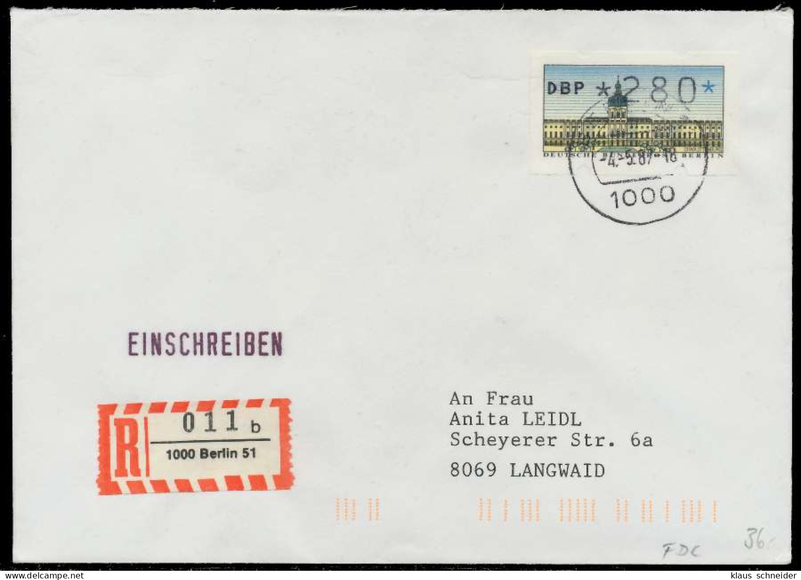 BERLIN ATM 1-280 BRIEF EINSCHREIBEN FDC X7E461E - Covers & Documents