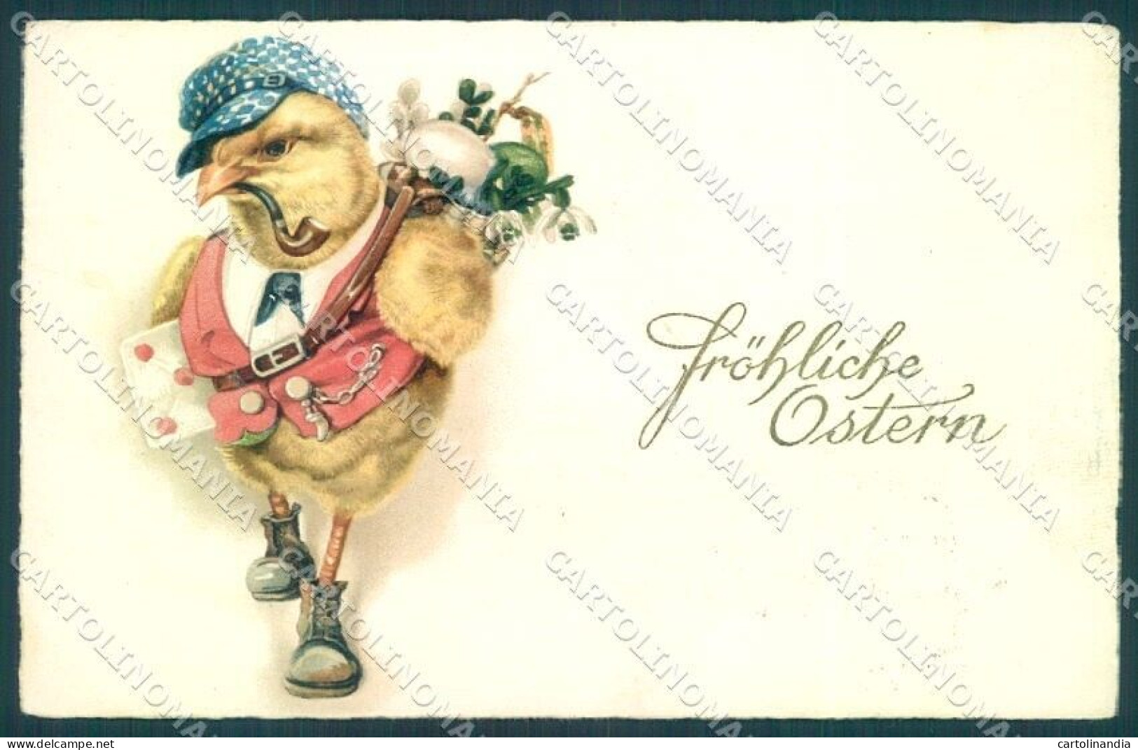Greetings Easter Humanized Dressed Chick Cartolina Postcard TW1861 - Otros & Sin Clasificación