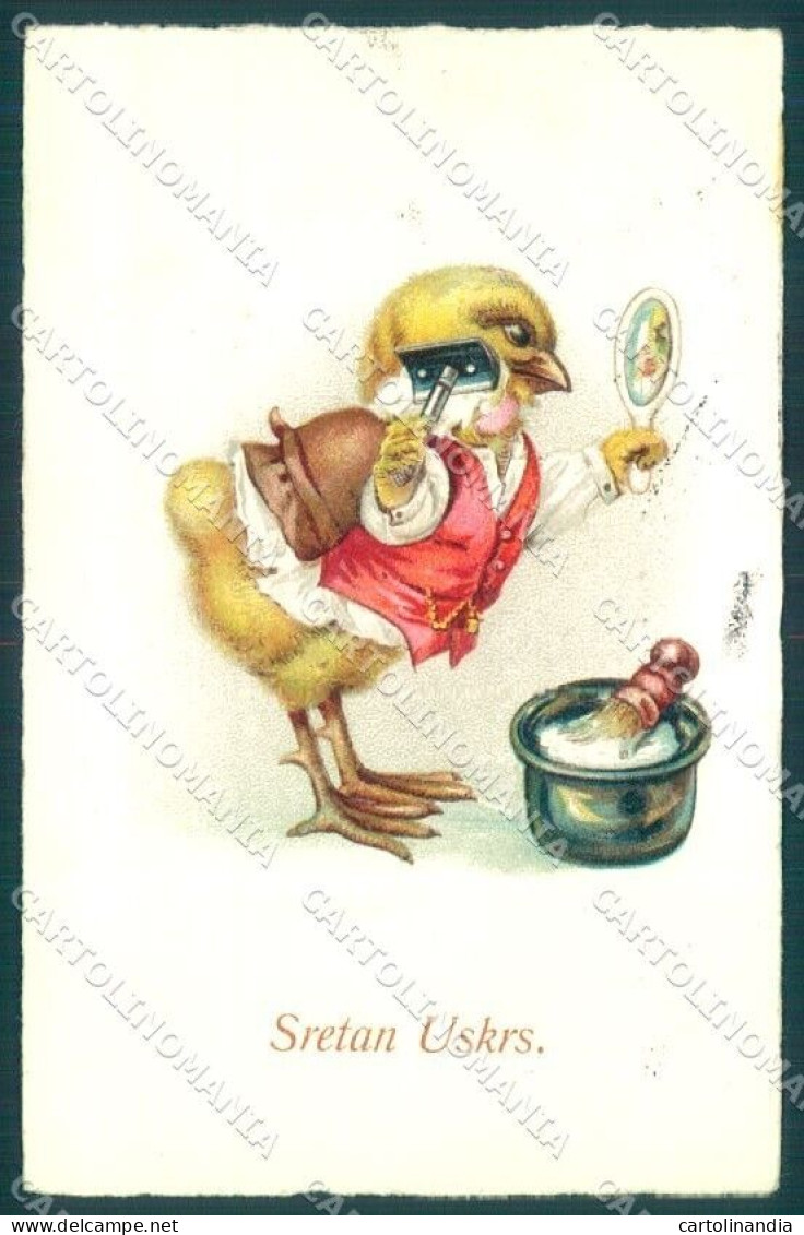 Greetings Easter Humanized Dressed Chick Barber Serie 3845 Postcard TW1823 - Otros & Sin Clasificación