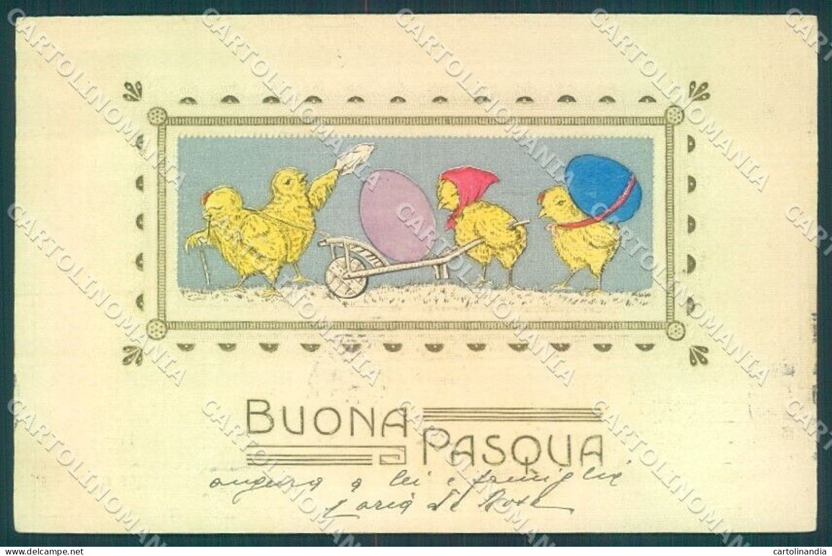 Greetings Easter Egg Humanized Chick Relief Pittius Cartolina Postcard TW1819 - Otros & Sin Clasificación