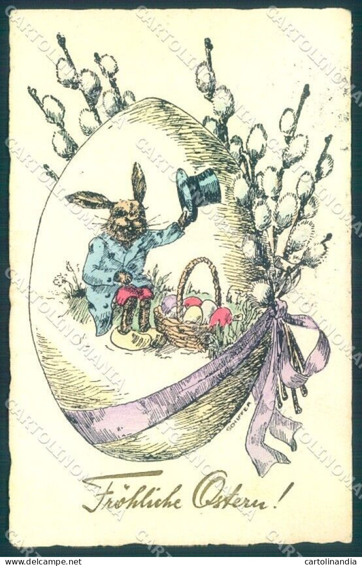 Artist Signed Schiffer Easter Egg Dressed Hare HC Vienne Postcard TW1803 - Otros & Sin Clasificación