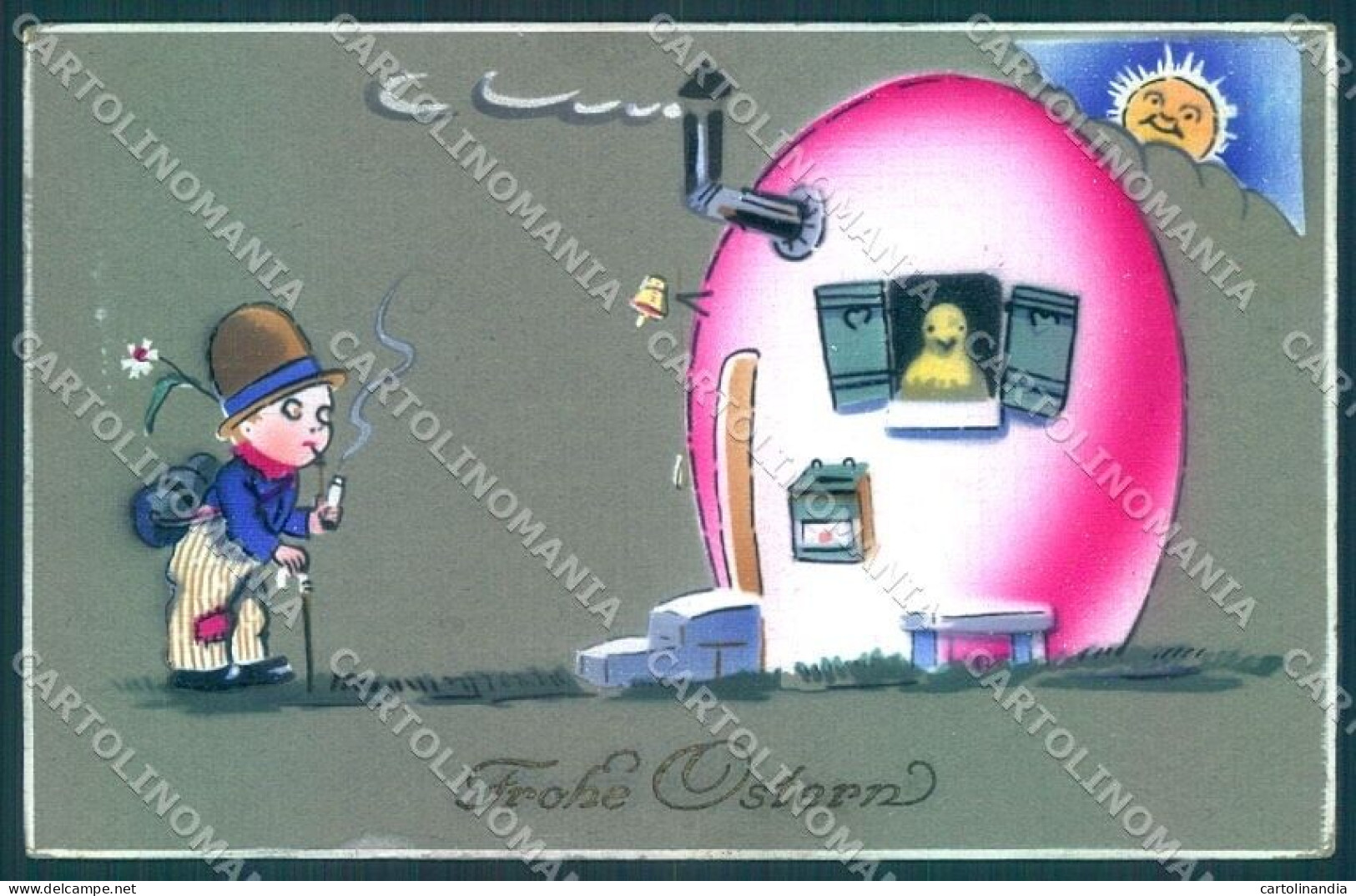 Greetings Easter Egg Chick Child Boy HWB Cartolina Postcard TW1859 - Otros & Sin Clasificación