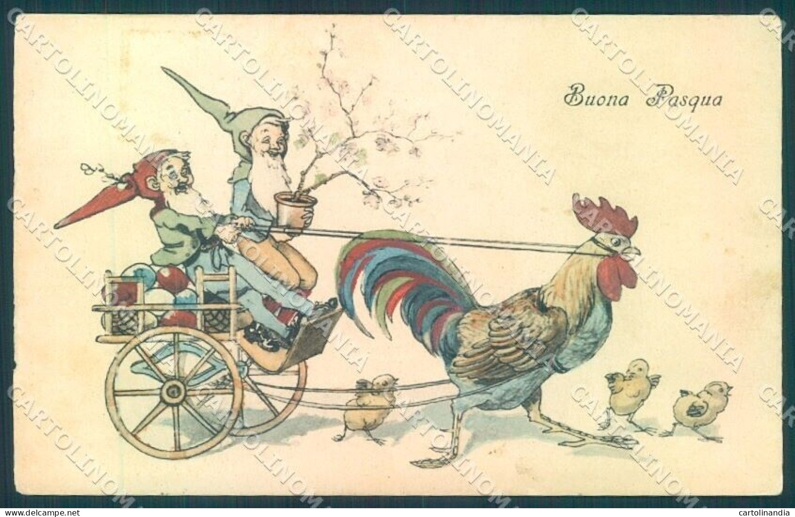 Greetings Easter Gnome Egg Chick Rooster HHiW 612 ABRADED Postcard TW1721 - Sonstige & Ohne Zuordnung