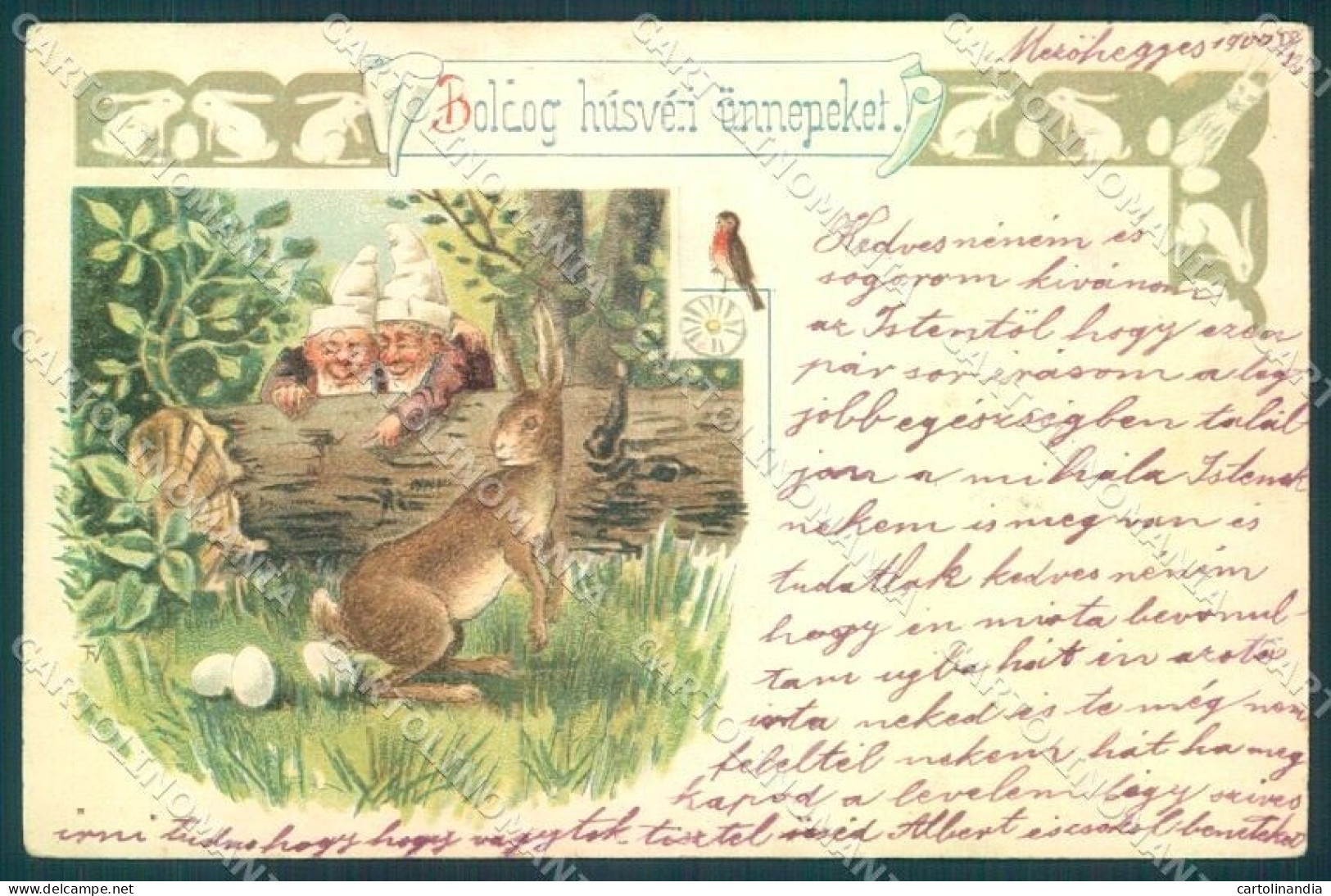 Artist Signed TV Easter Egg Hare Gnome CREASE Cartolina Postcard TW1714 - Sonstige & Ohne Zuordnung