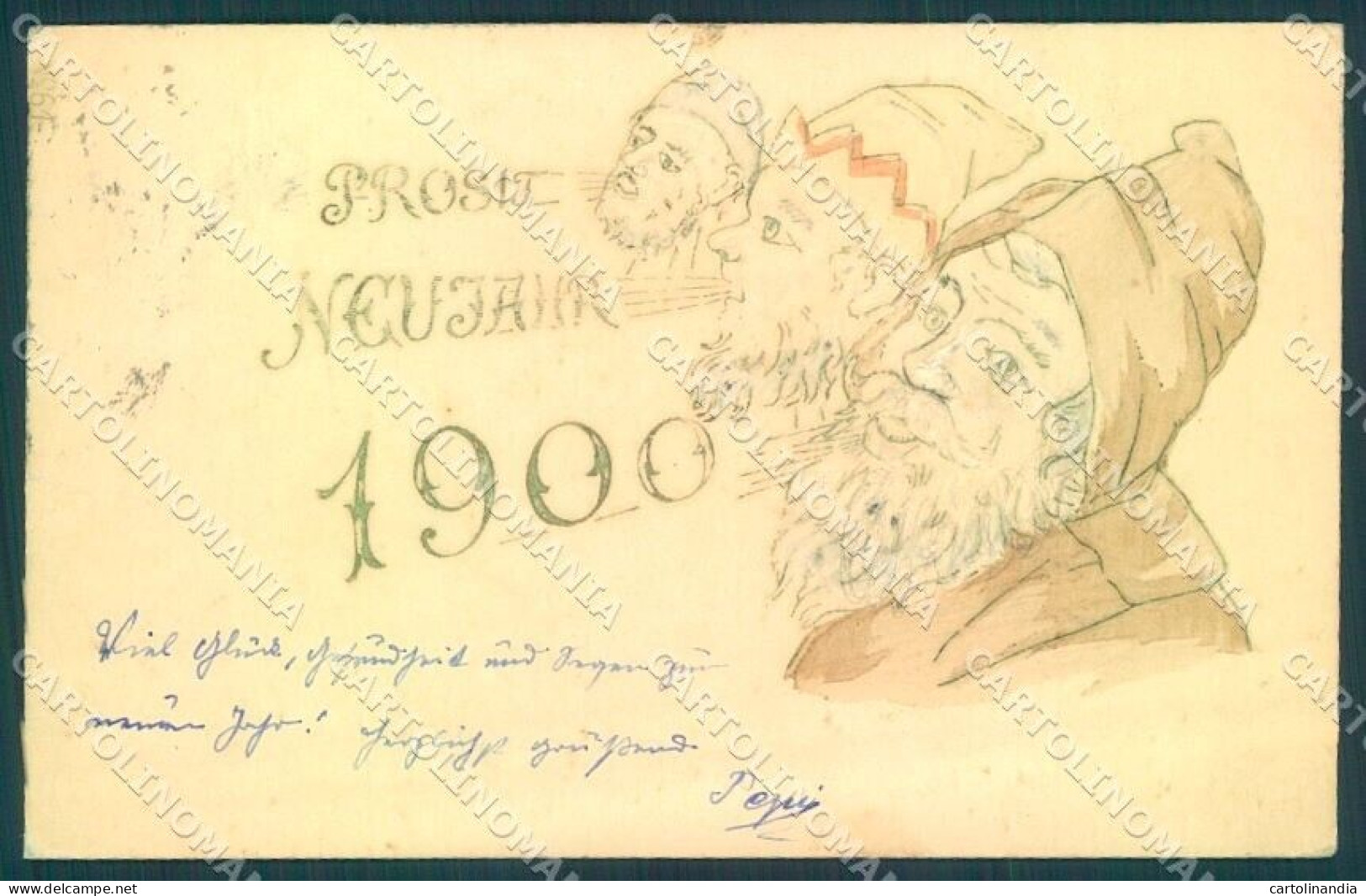 Greetings New Year 1900 Gnome Relief Cartolina Postcard TW1703 - Sonstige & Ohne Zuordnung