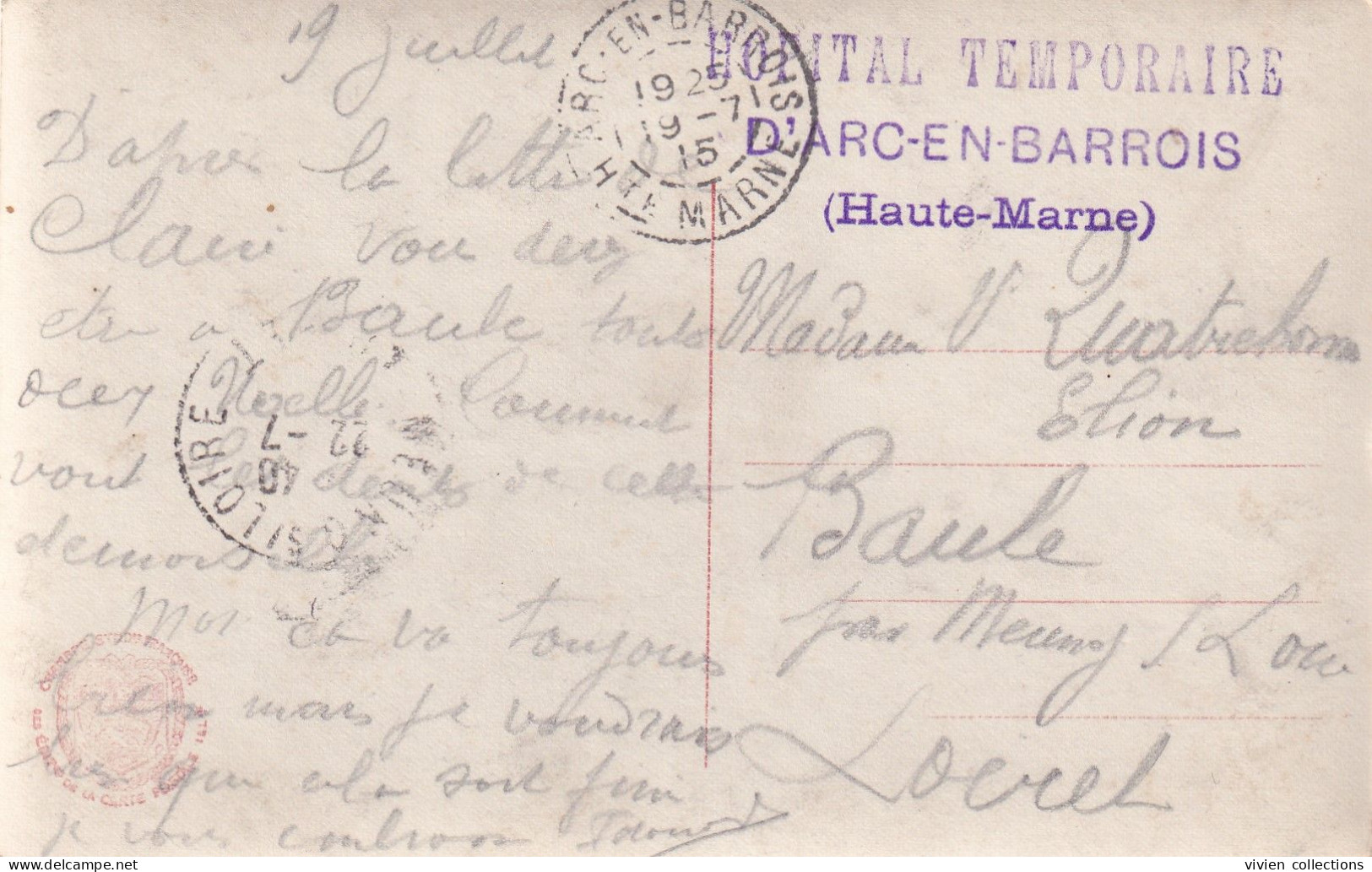 Arc En Barrois (52) Tampon Hôpital Temporaire En 1915 Sur Carte Patriotique "La Défense Du Drapeau" - WW I