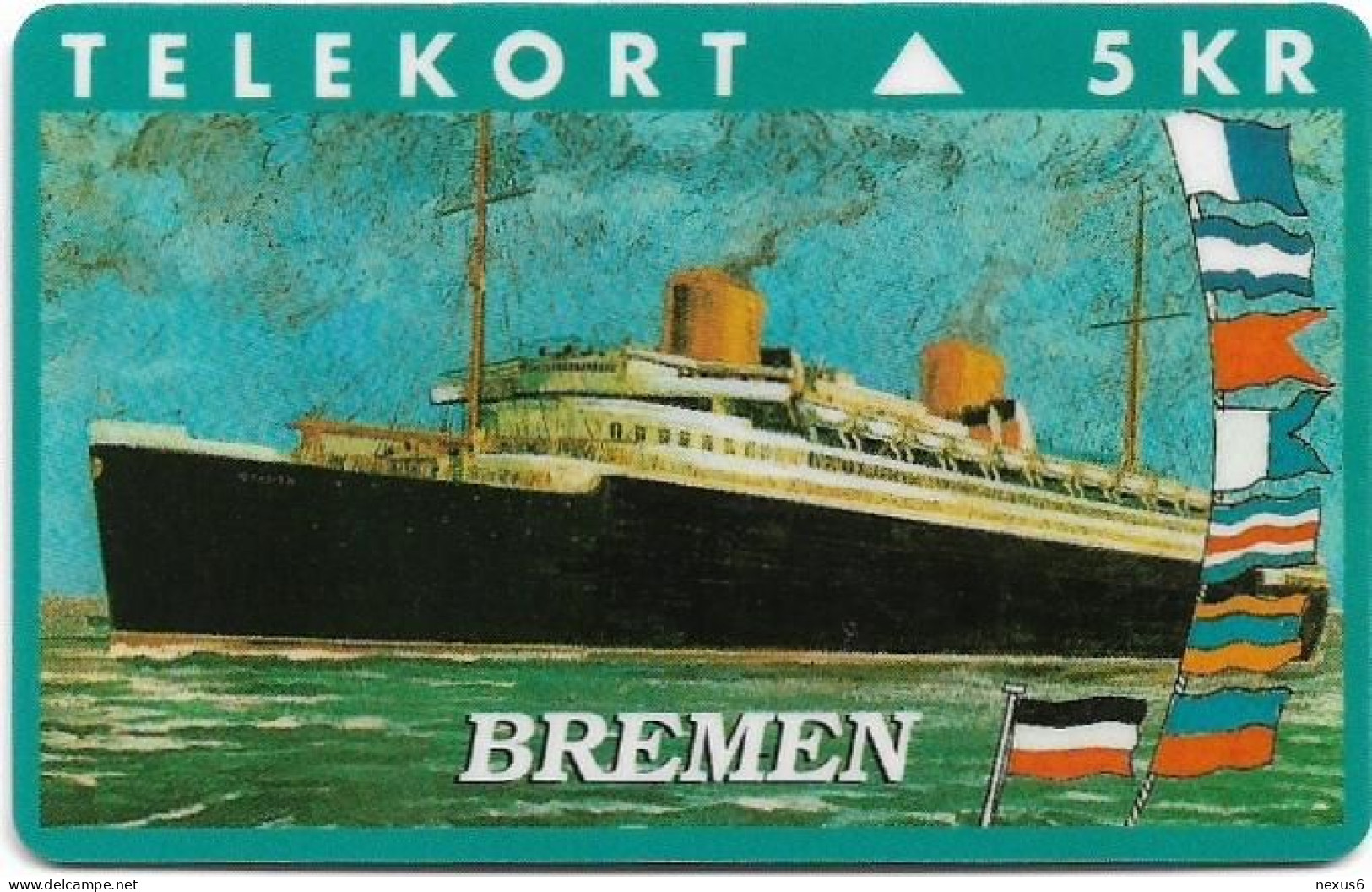 Denmark - KTAS - Ships (Green) - Bremen - TDKP129 - 02.1995, 1.500ex, 5kr, Used - Danemark