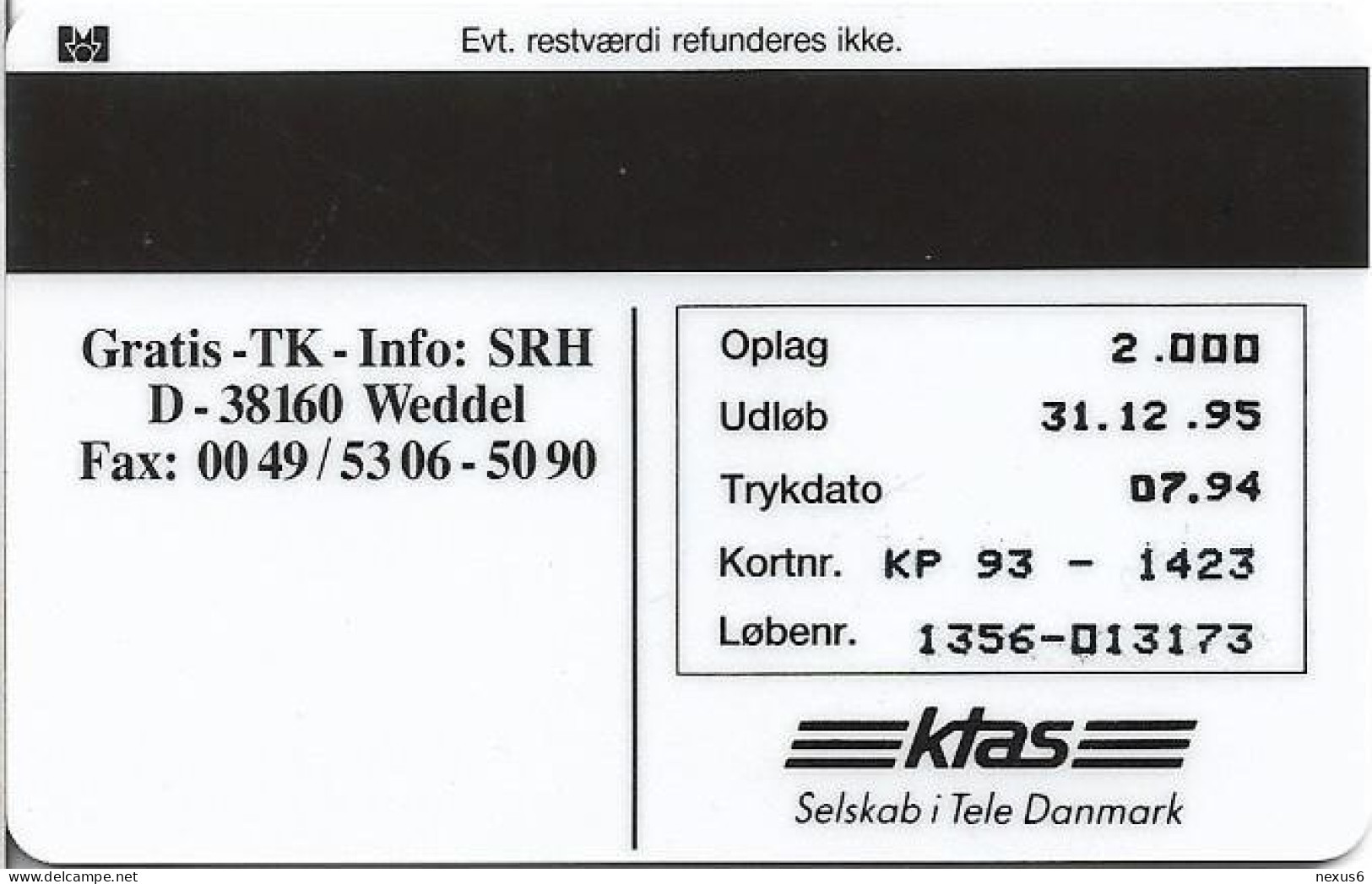 Denmark - KTAS - Ships (Green) - Europa - TDKP093 - 07.1994, 2.000ex, 5kr, Used - Denmark