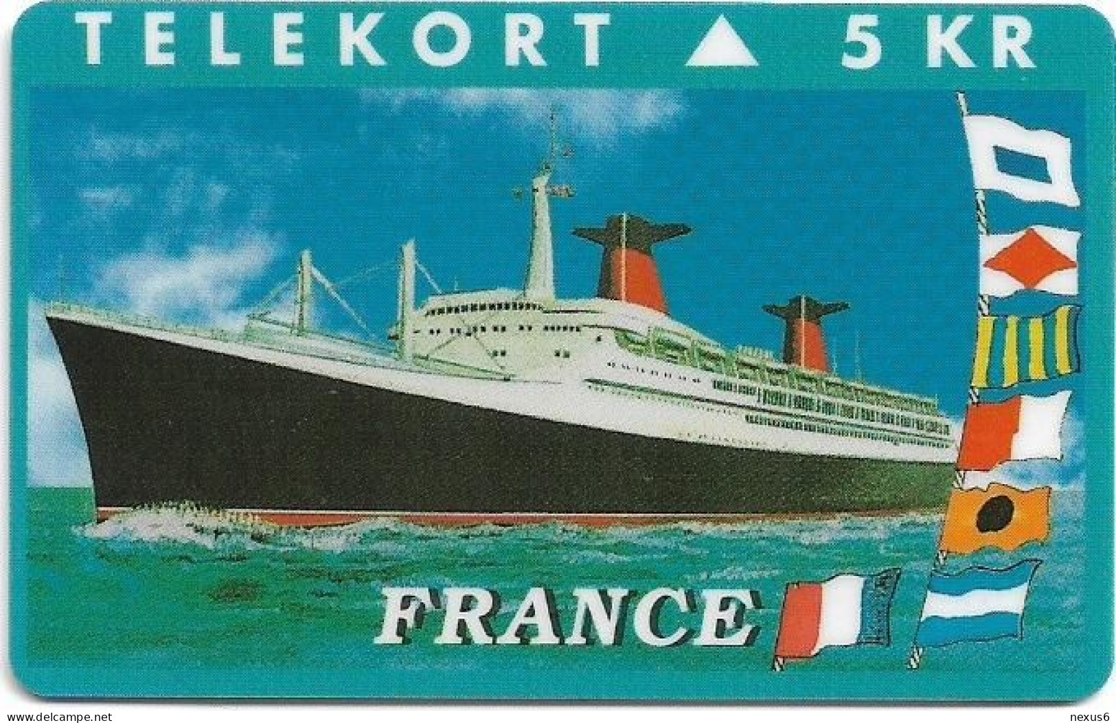 Denmark - KTAS - Ships (Green) - France - TDKP127 - 01.1995, 1.500ex, 5kr, Used - Denemarken
