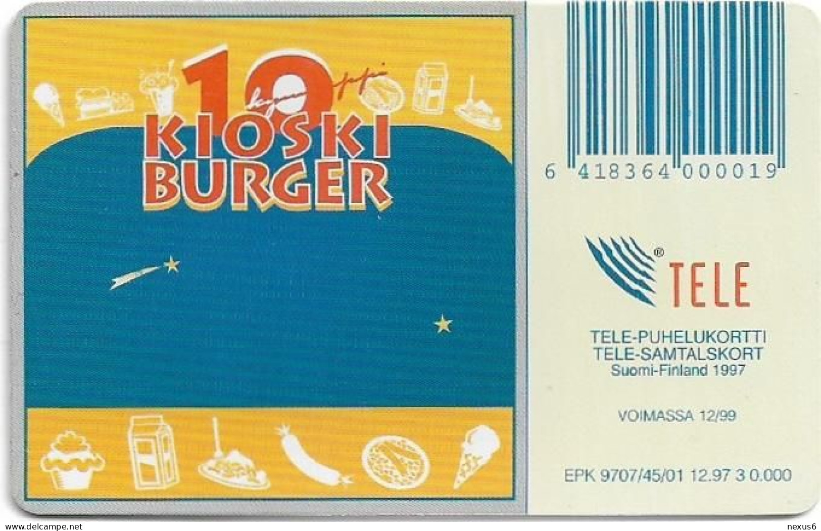 Finland - Sonera (Chip) - D Series - 10 Kioski Burger, Chip Thomson, 12.1997, 30U, 30.000ex, Mint - Finland