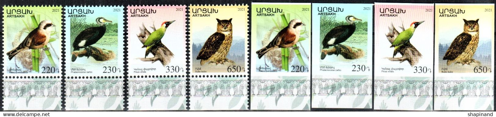 Artsakh 2021 "Fauna.Birds" 4v Perforated & 4v Unperforated Quality:100% - Arménie