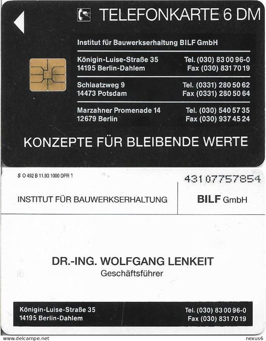 Germany - BILF Ingenieurbüros GmbH 2 (Overprint 'Berlin-Dahlem') - O 0492B - 11.1993, 6DM, Used - O-Series: Kundenserie Vom Sammlerservice Ausgeschlossen