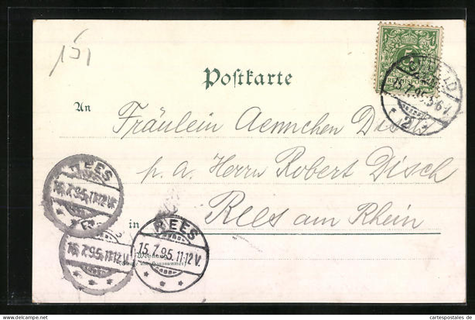Vorläufer-Lithographie Krefeld, 1895, Postamt, Karl-Wilhelm-Denkmal, Stadttheater, Marienkirche  - Krefeld