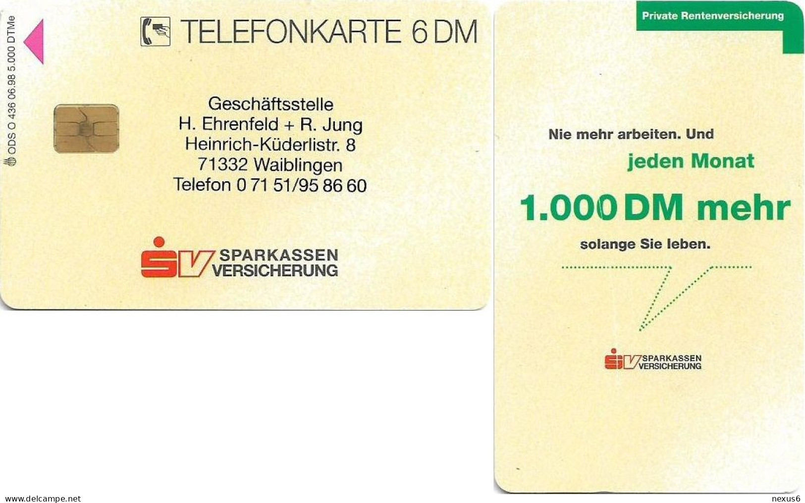 Germany - Sparkassen Versicherung 5 (Overprint ''Ehrenfeld & Jung'') - O 0436 - 06.1998, 6DM, Used - O-Series: Kundenserie Vom Sammlerservice Ausgeschlossen
