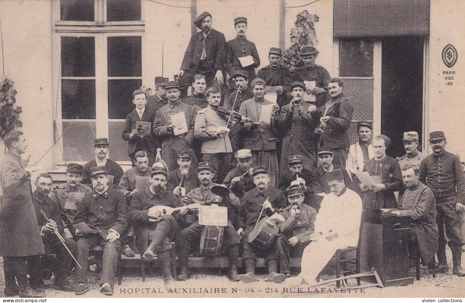 Paris Guerre 14/18 Hôpital Auxiliaire N° 94 Situé 214 Rue Lafayette église Paroisse Saint Joseph 3 Cartes Fanfare Poilus - Gezondheid, Ziekenhuizen