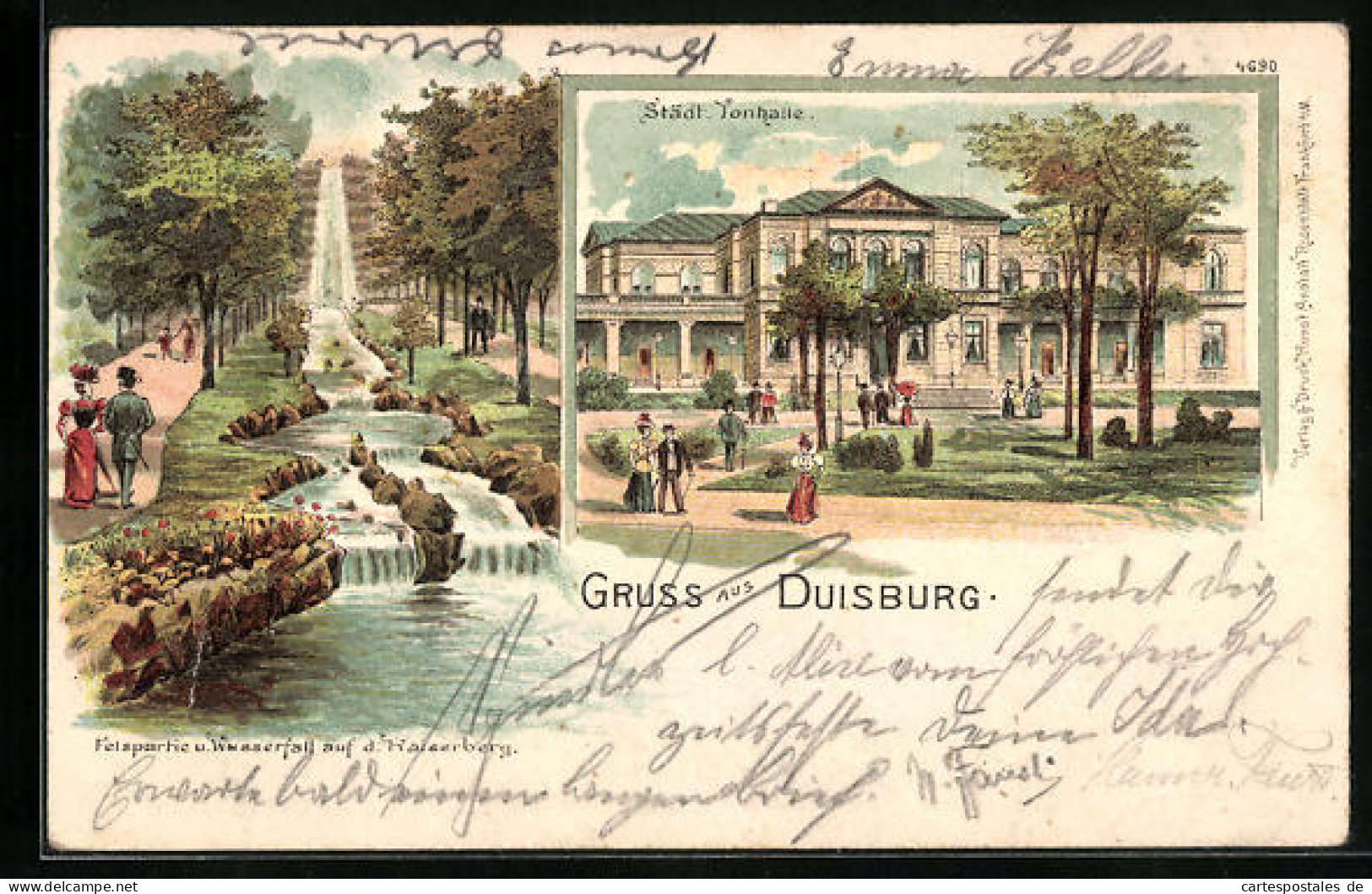 Lithographie Duisburg, Felspartie Und Wasserfall Auf Dem Kaiserberg, Städt. Tonhalle  - Duisburg