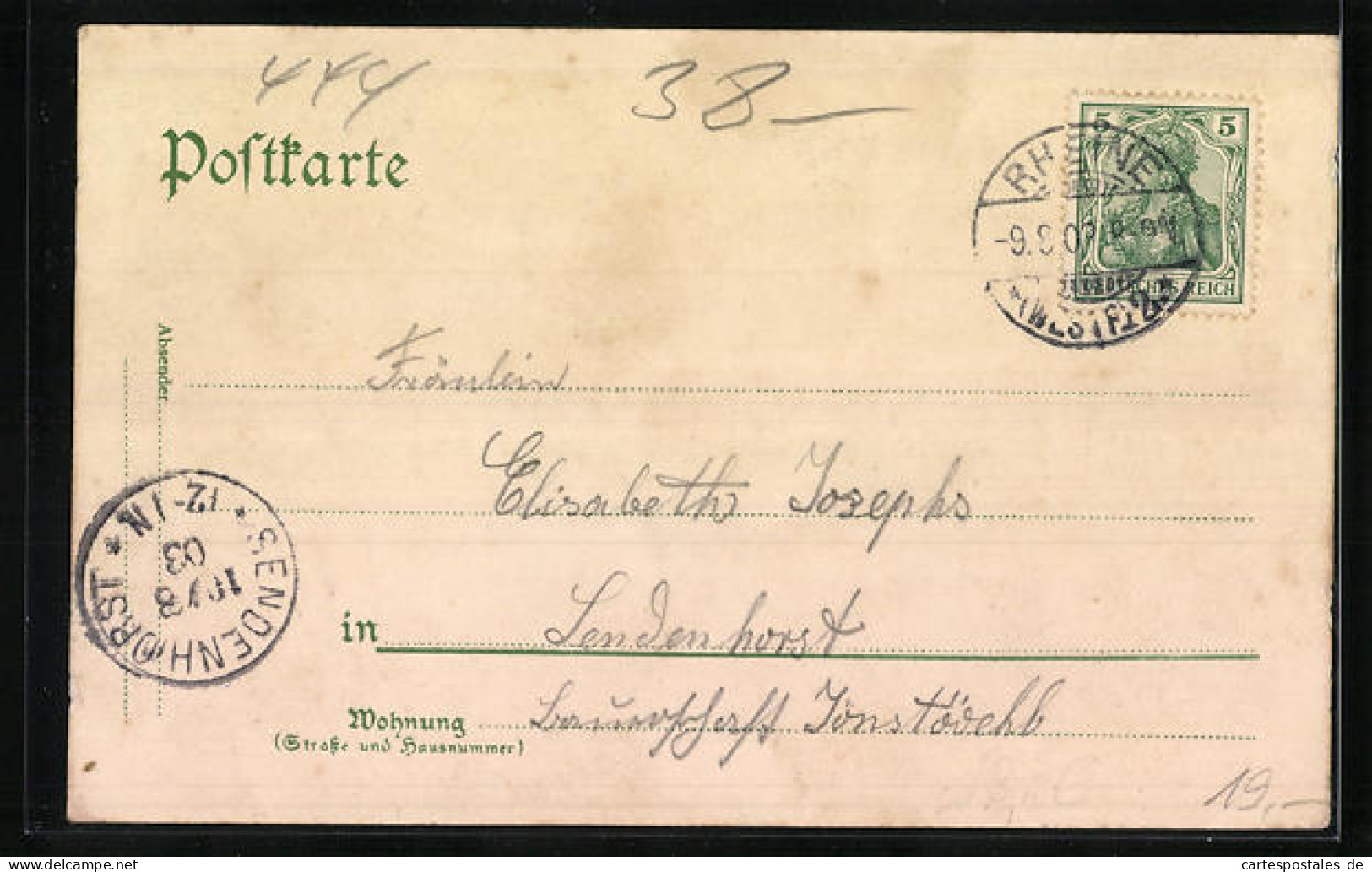 Lithographie Rheine I. W., Ibbenbürenerstrasse, Kaiserl. Postamt, Kriegerdenkmal  - Rheine