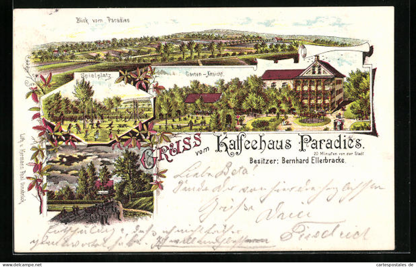 Lithographie Osnabrück, Gasthaus Kaffeehaus Paradies, Panorama  - Osnabrück