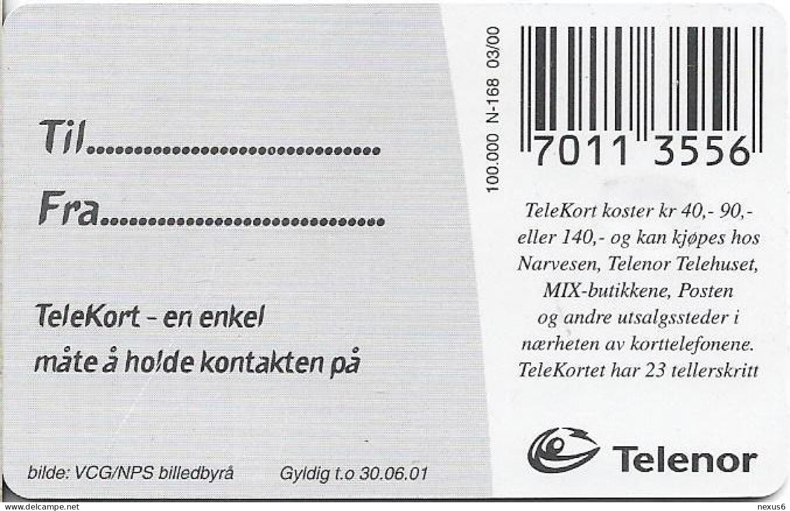 Norway - Telenor - God Bedring - N-168 - 03.2000, 100.000ex, Used - Noorwegen