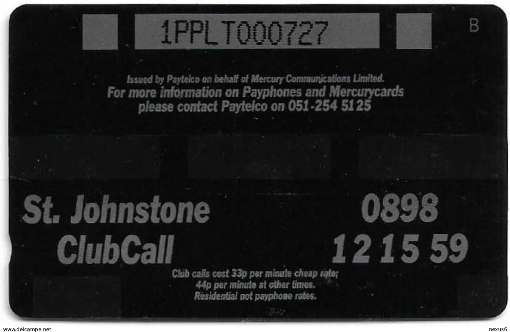 UK (Paytelco) - Football Clubs - St. Johnstone Logo (Big Overprint) - 1PPLT - Used - Mercury Communications & Paytelco